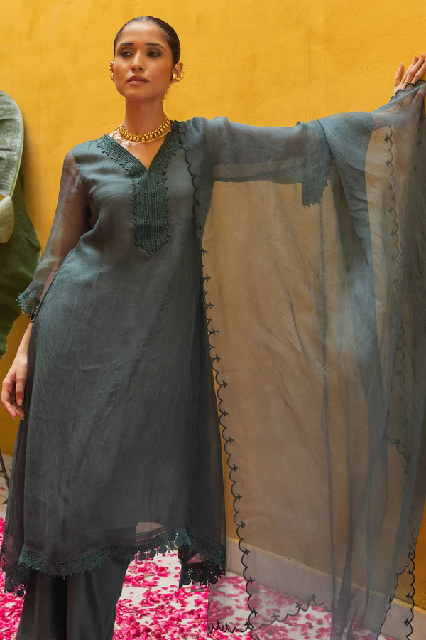 Organza Suit Set in Green - Image 2