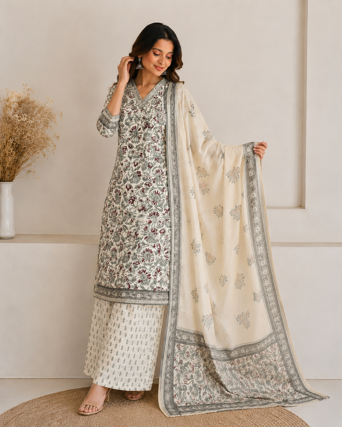 Sage Blossom Cotton Suit Set - Image 4