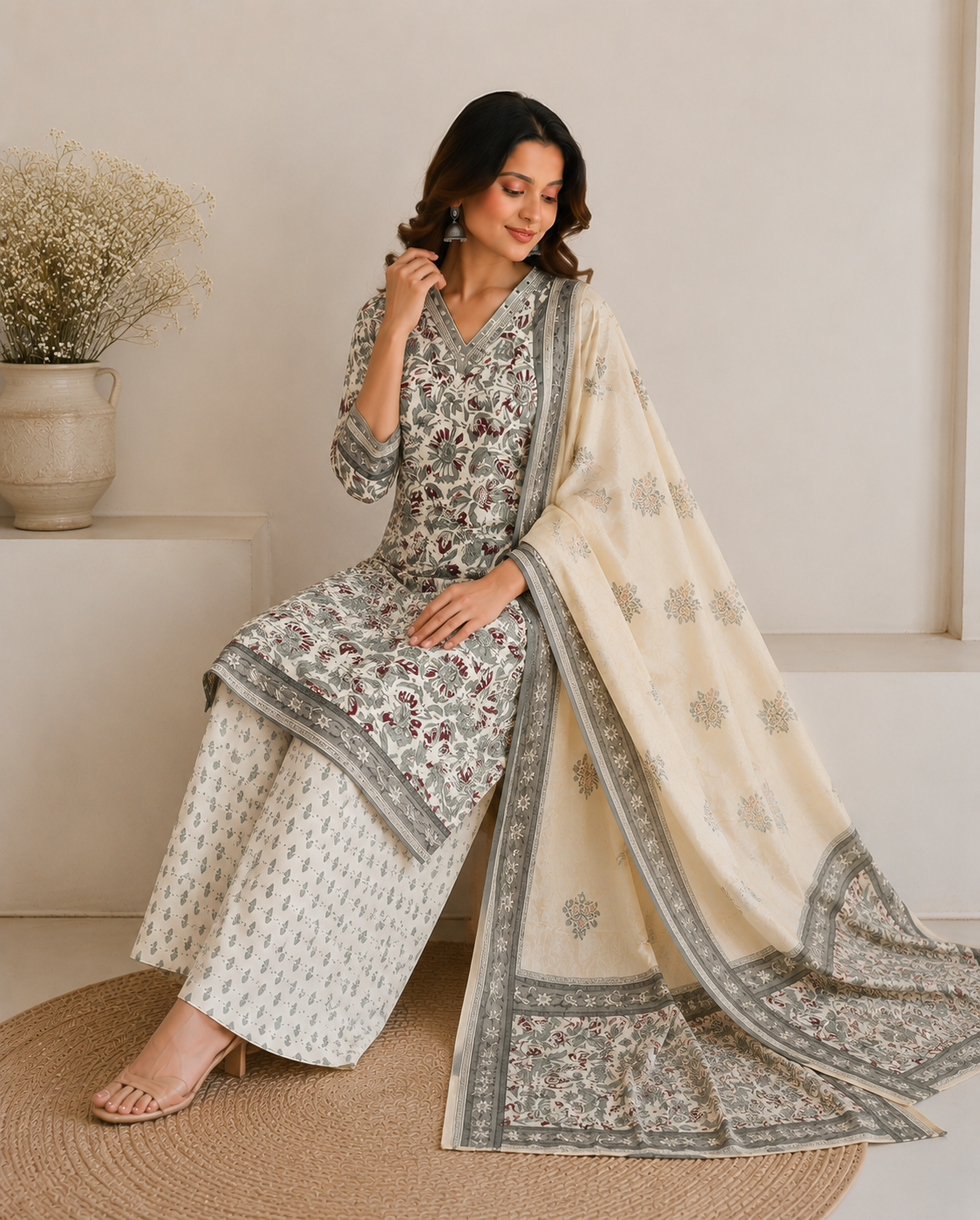 Sage Blossom Cotton Suit Set - Image 2