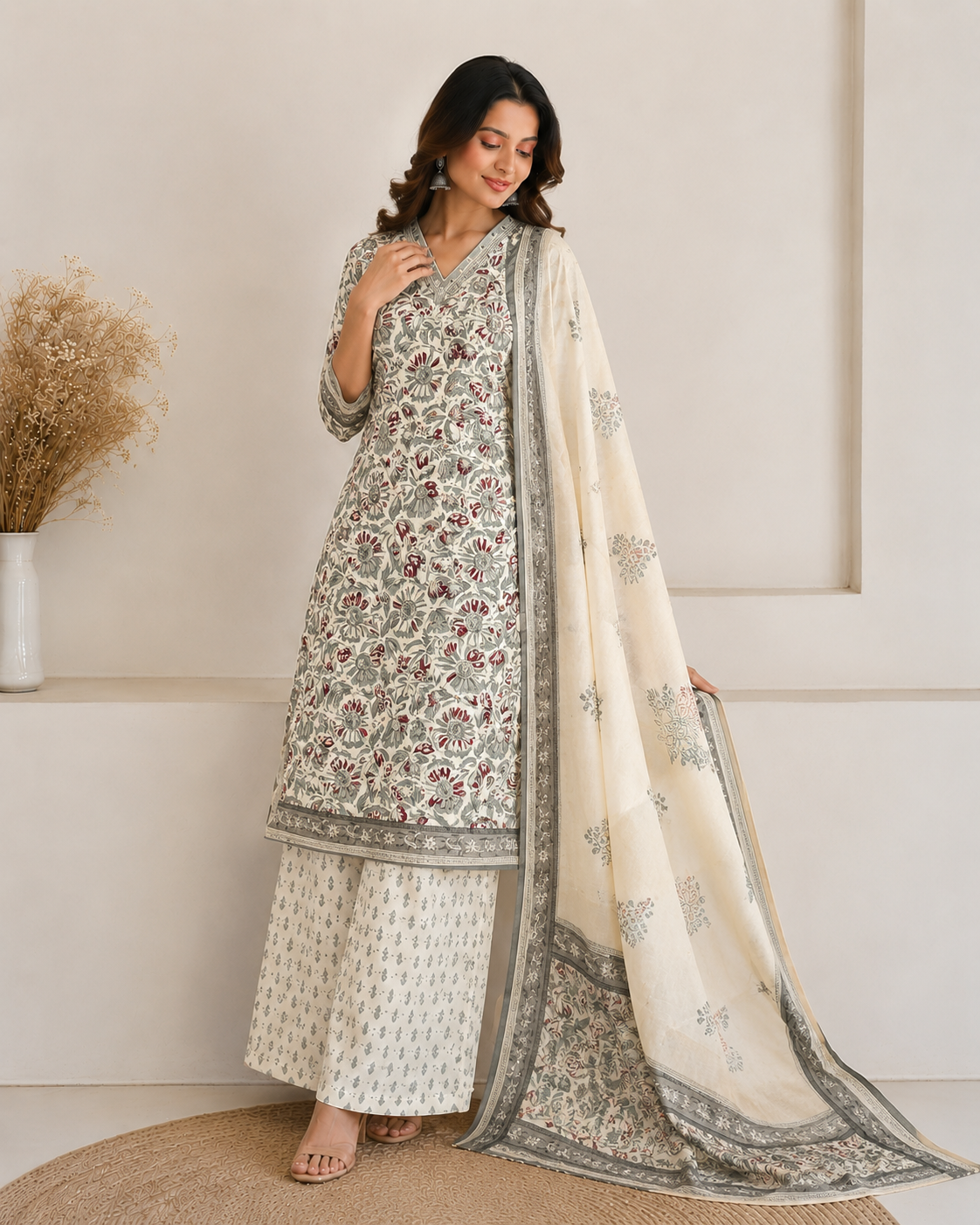 Sage Blossom Cotton Suit Set - Image 5